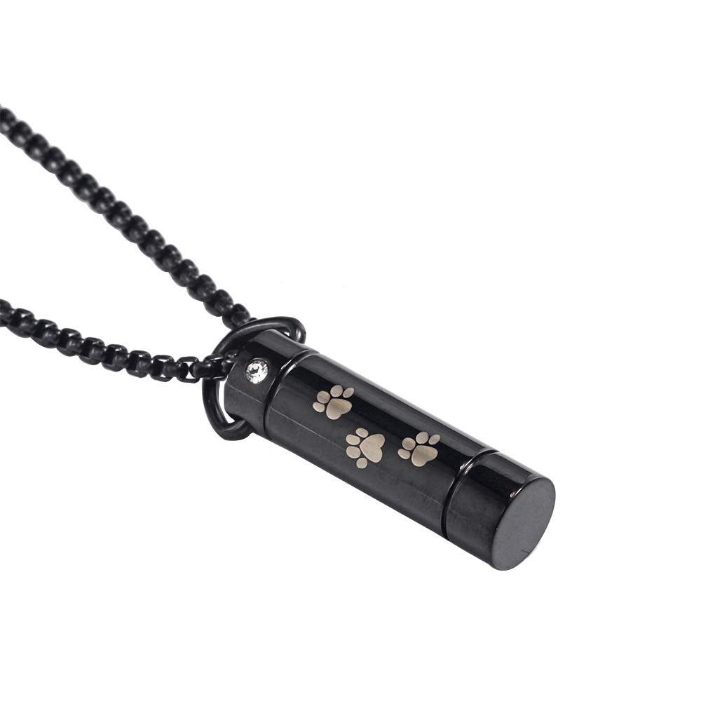 Suxerlry Tube Pendant Ashes Urn Necklace Keepsake Black Cremation Memorial Stainless Steel Jewelry (Paw)