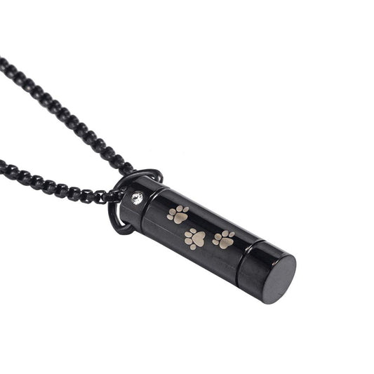 Suxerlry Tube Pendant Ashes Urn Necklace Keepsake Black Cremation Memorial Stainless Steel Jewelry (Paw)