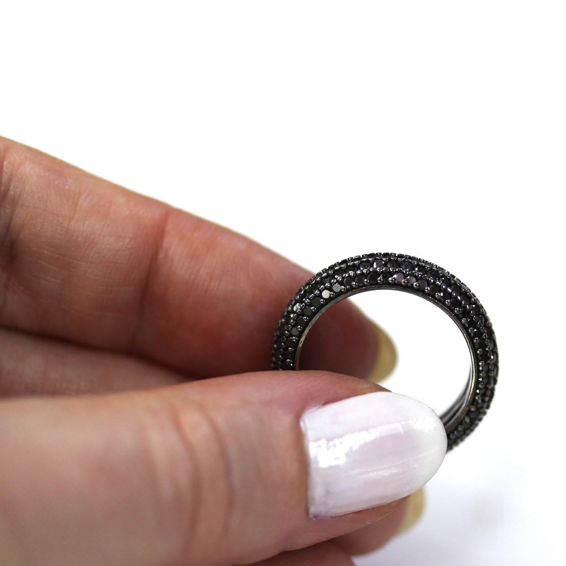 3 ctw Natural Black Diamond Solid 14k White Gold Eternity Ring