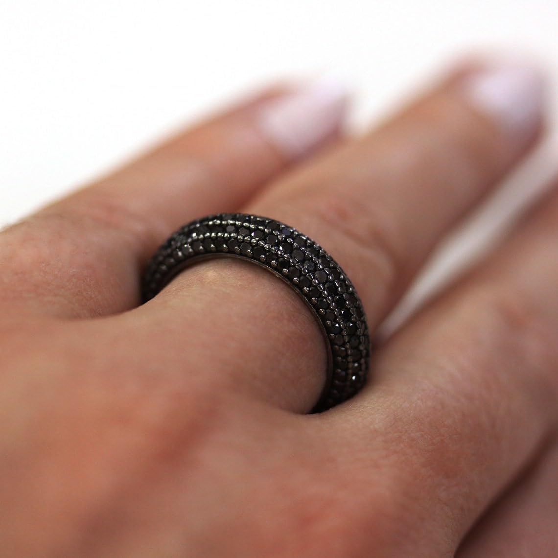 3 ctw Natural Black Diamond Solid 14k White Gold Eternity Ring