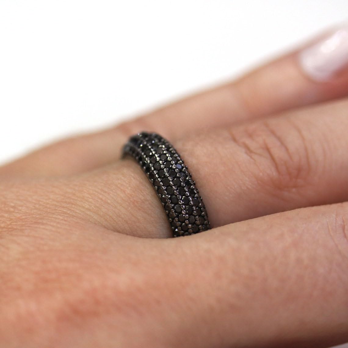 3 ctw Natural Black Diamond Solid 14k White Gold Eternity Ring