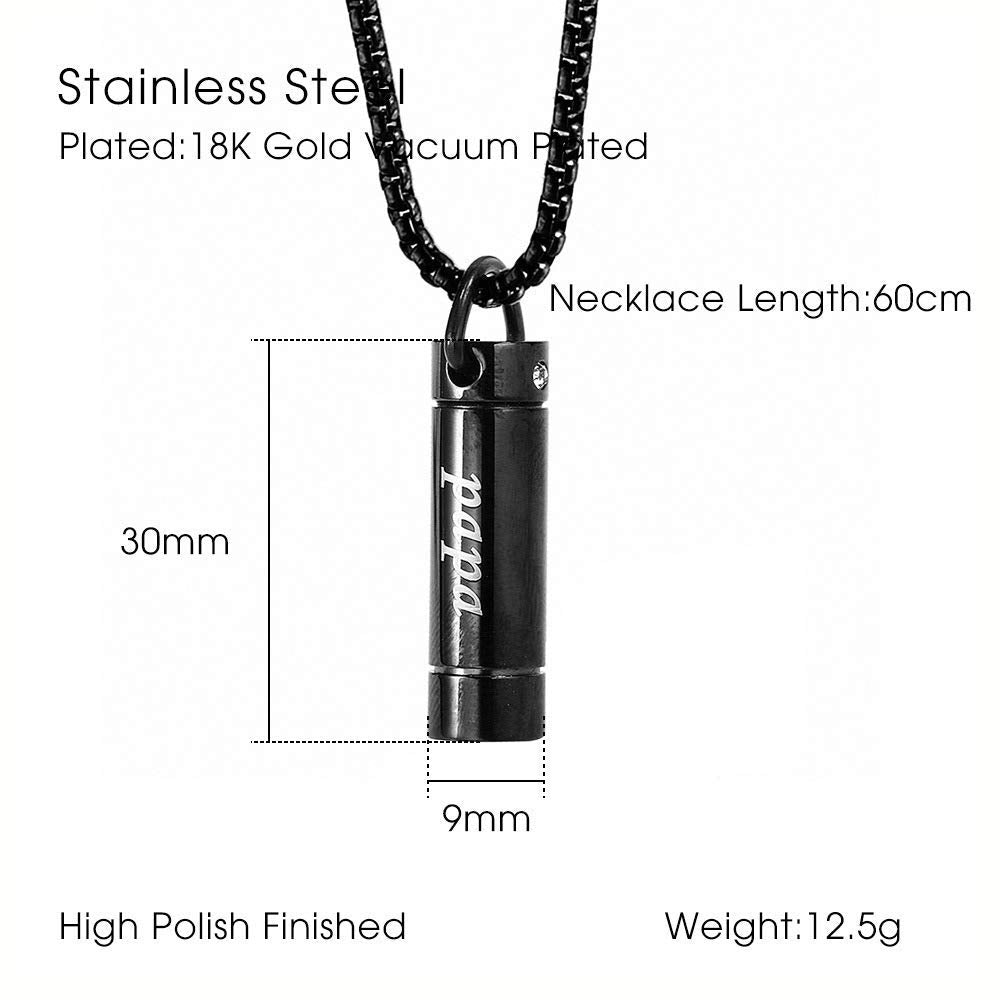 Suxerlry Tube Pendant Ashes Urn Necklace Keepsake Black Cremation Memorial Stainless Steel Jewelry (Paw)