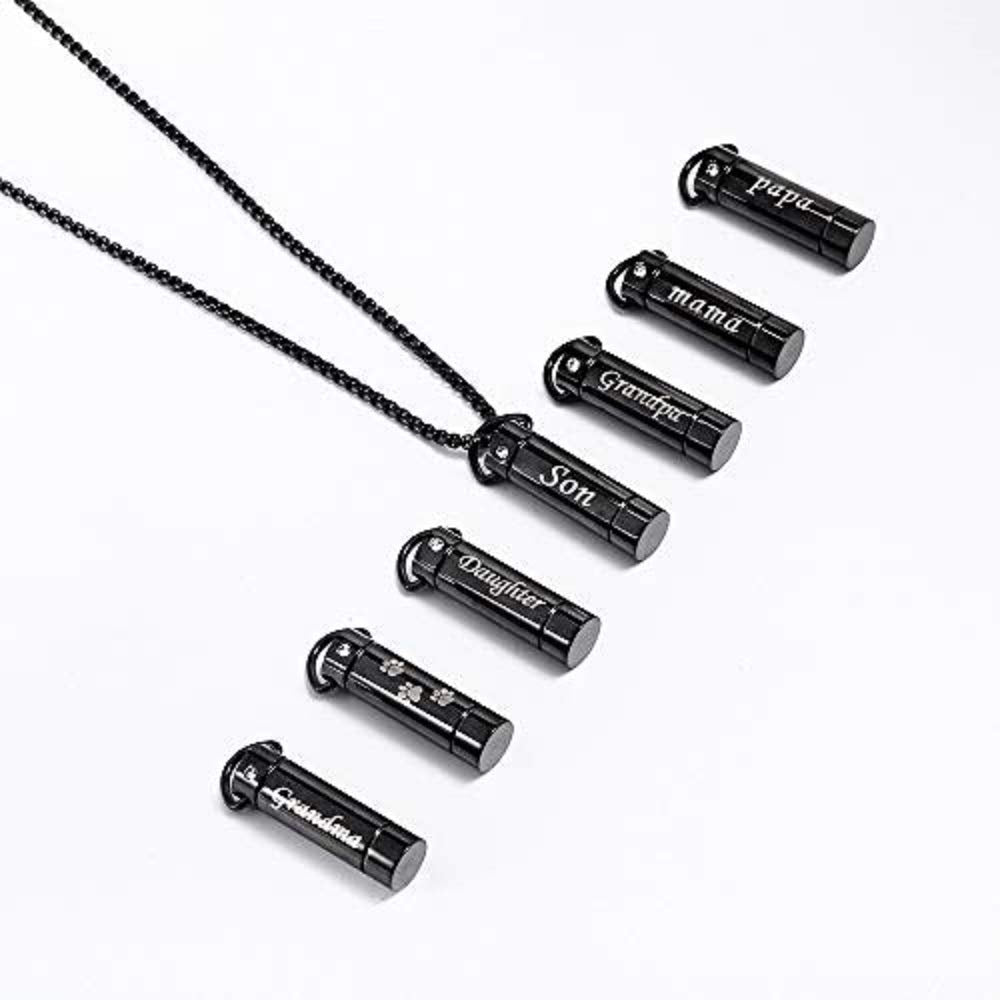 Suxerlry Tube Pendant Ashes Urn Necklace Keepsake Black Cremation Memorial Stainless Steel Jewelry (Paw)