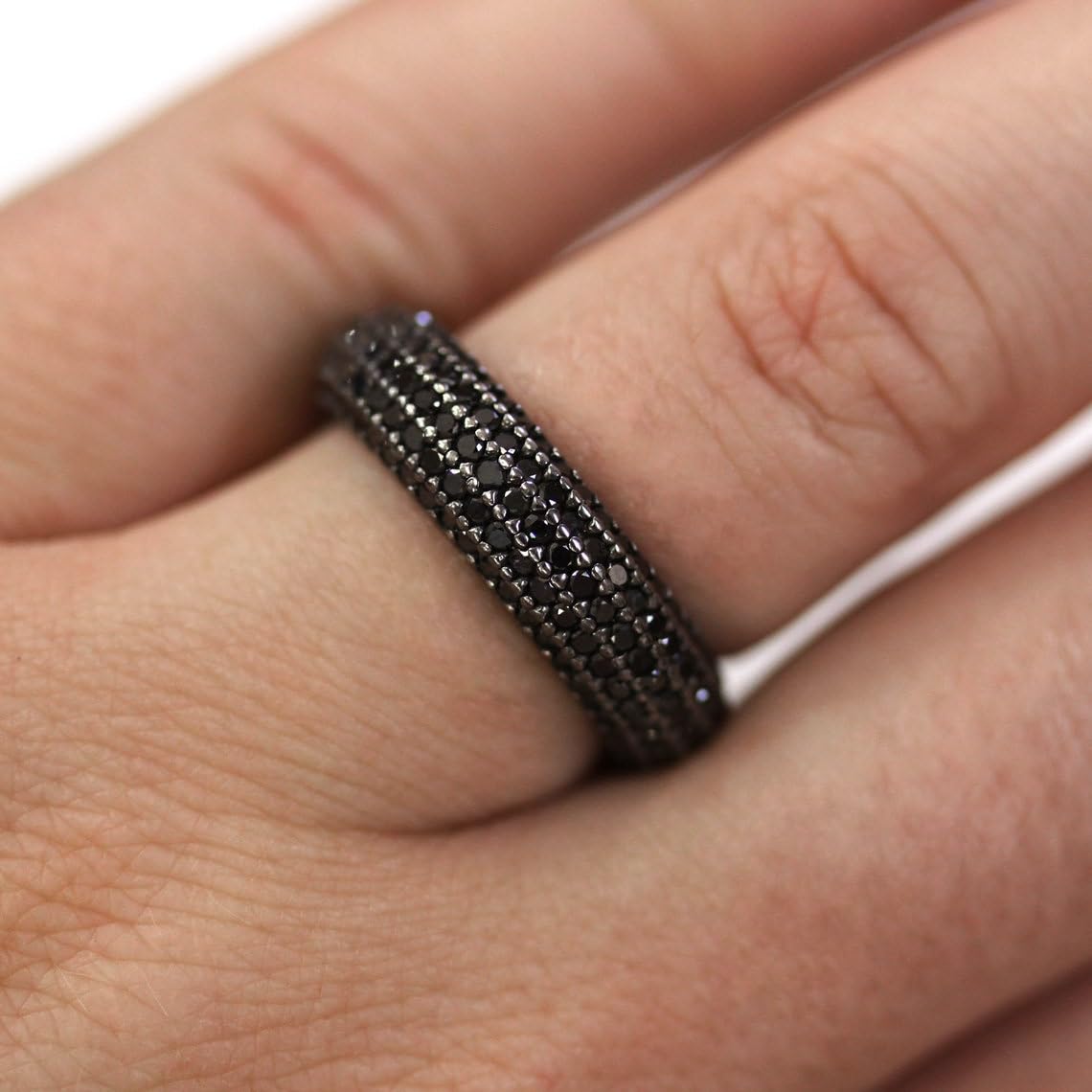 3 ctw Natural Black Diamond Solid 14k White Gold Eternity Ring