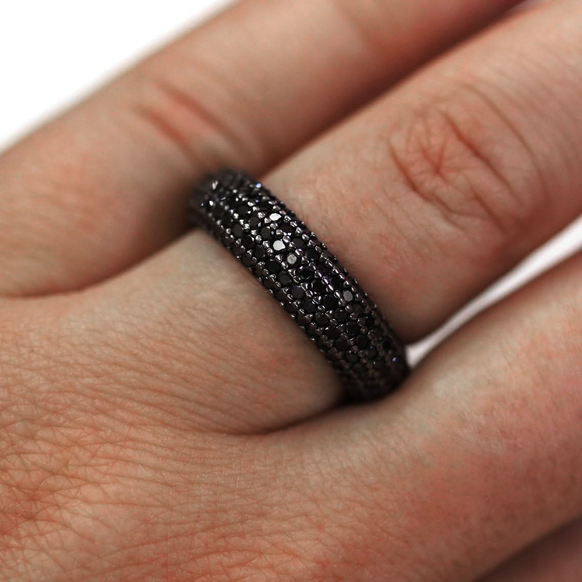 3 ctw Natural Black Diamond Solid 14k White Gold Eternity Ring