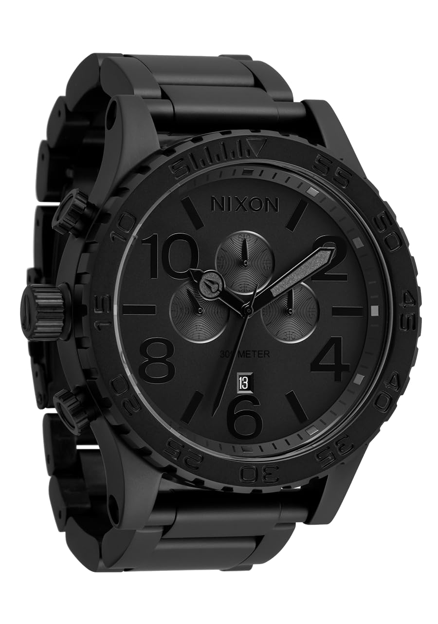 NIXON 51-30 Chrono A1389-300m Water Resistant Men's Analog Fashion Watch (51mm Watch Face, 25mm Stainless Steel Band) - All Matte Black/Black