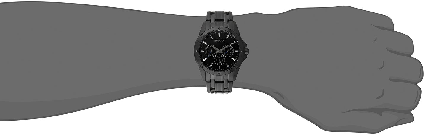 Bulova Men's Classic Dress 6-Hand Multi-Function Day/Date Quartz Watch, Black Patterned Dial, 43mm Style: 98C121