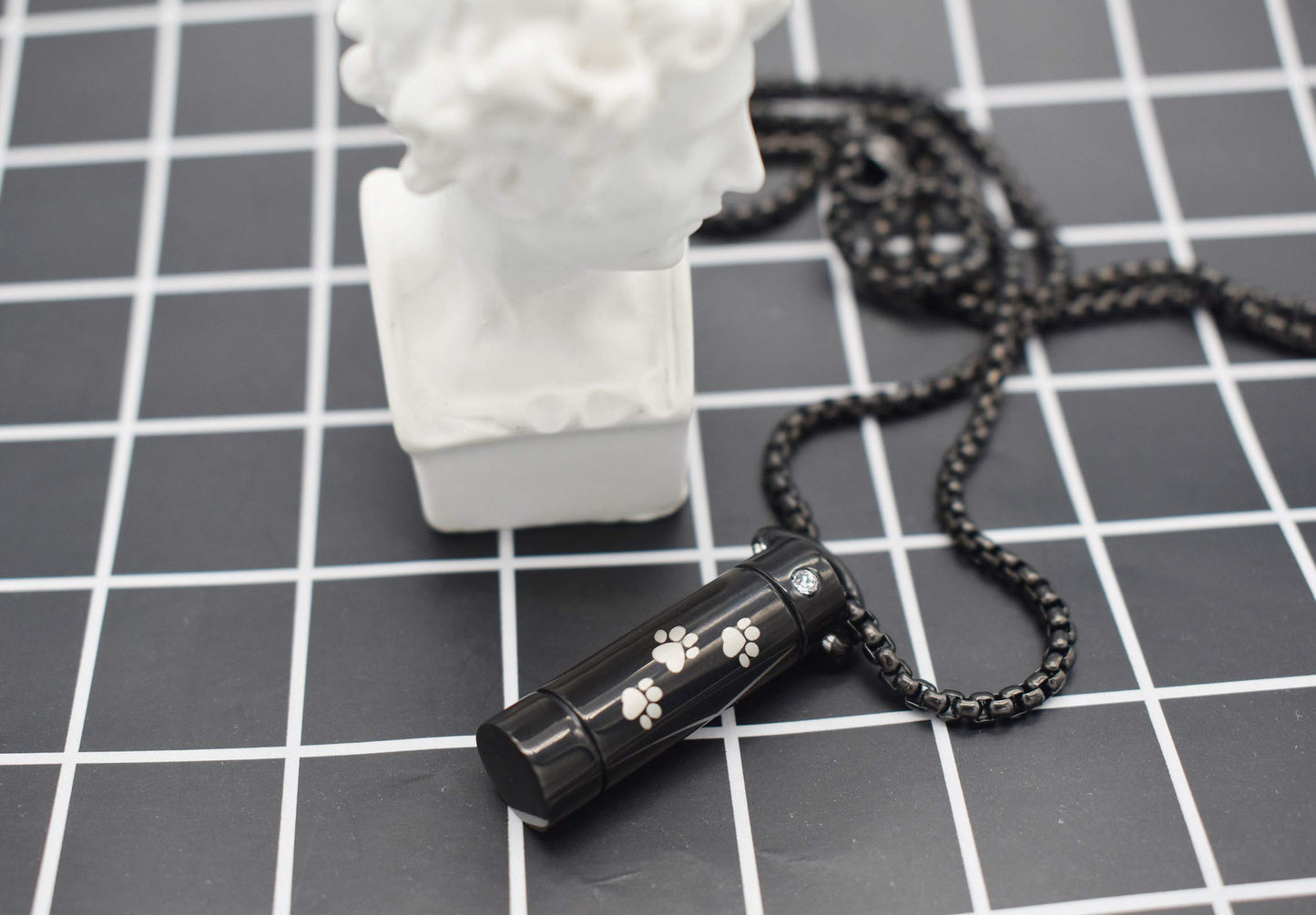 Suxerlry Tube Pendant Ashes Urn Necklace Keepsake Black Cremation Memorial Stainless Steel Jewelry (Paw)