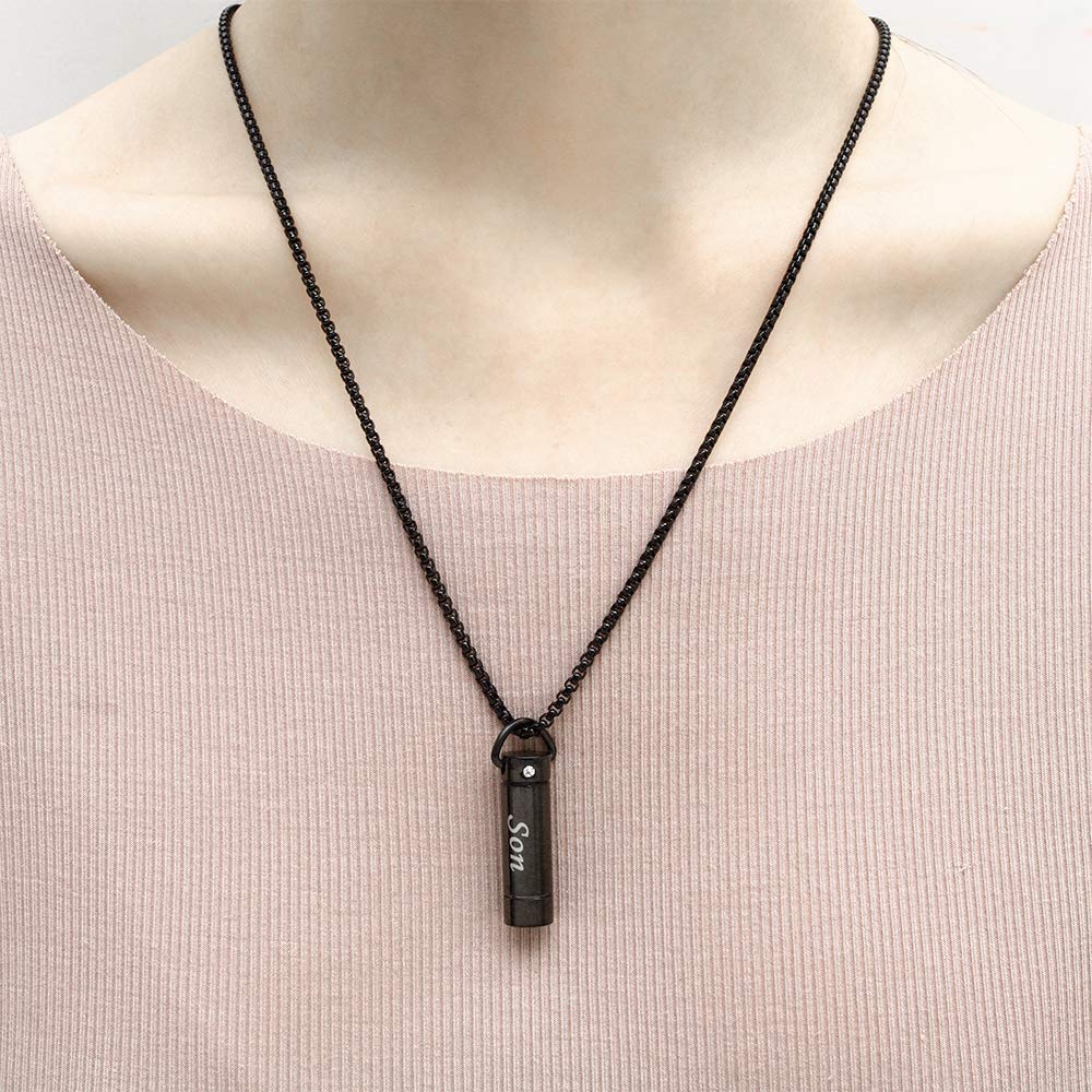 Suxerlry Tube Pendant Ashes Urn Necklace Keepsake Black Cremation Memorial Stainless Steel Jewelry (Paw)