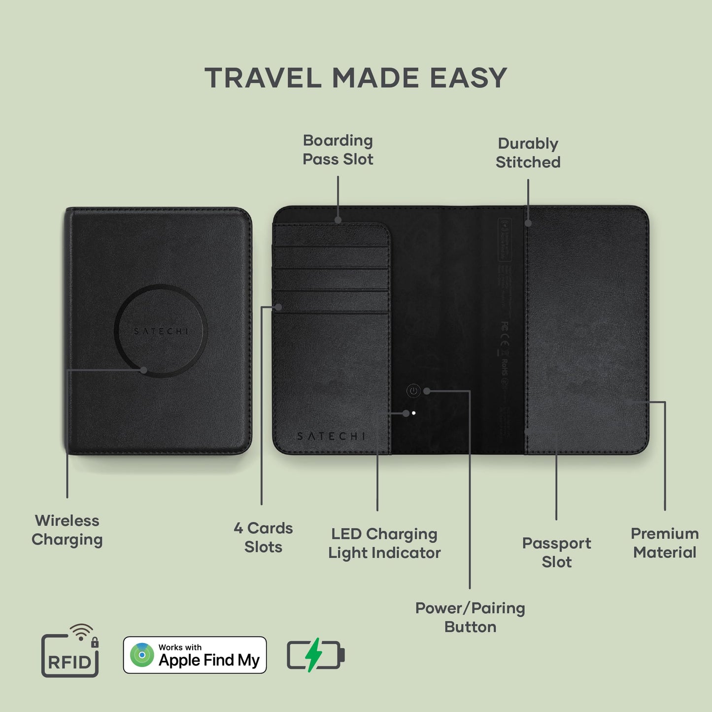Satechi Passport Holder for Travel with tracking technology