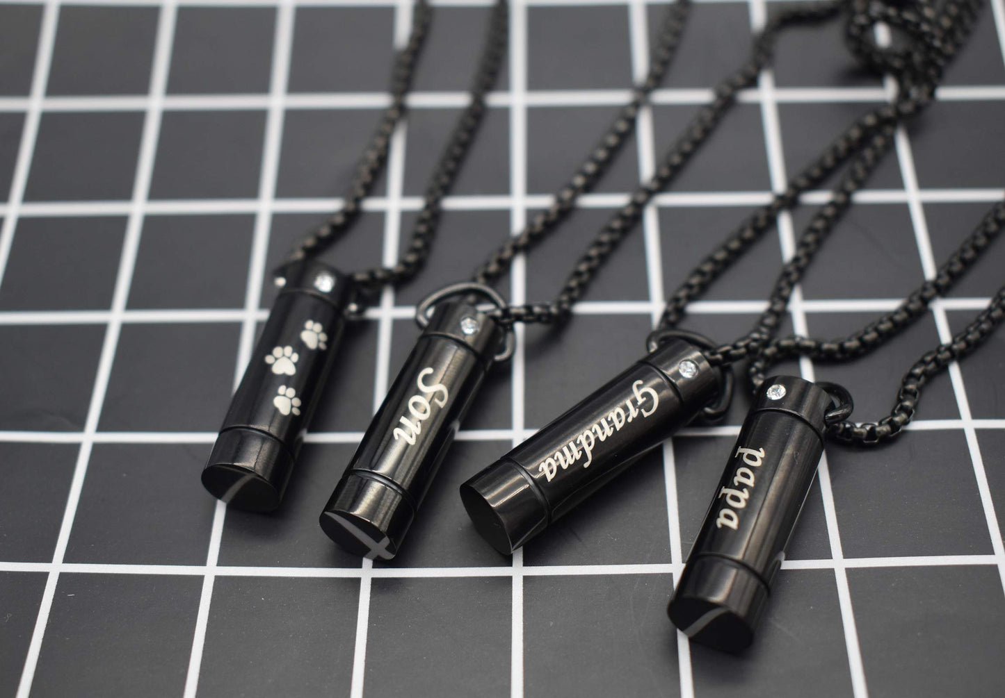 Suxerlry Tube Pendant Ashes Urn Necklace Keepsake Black Cremation Memorial Stainless Steel Jewelry (Paw)