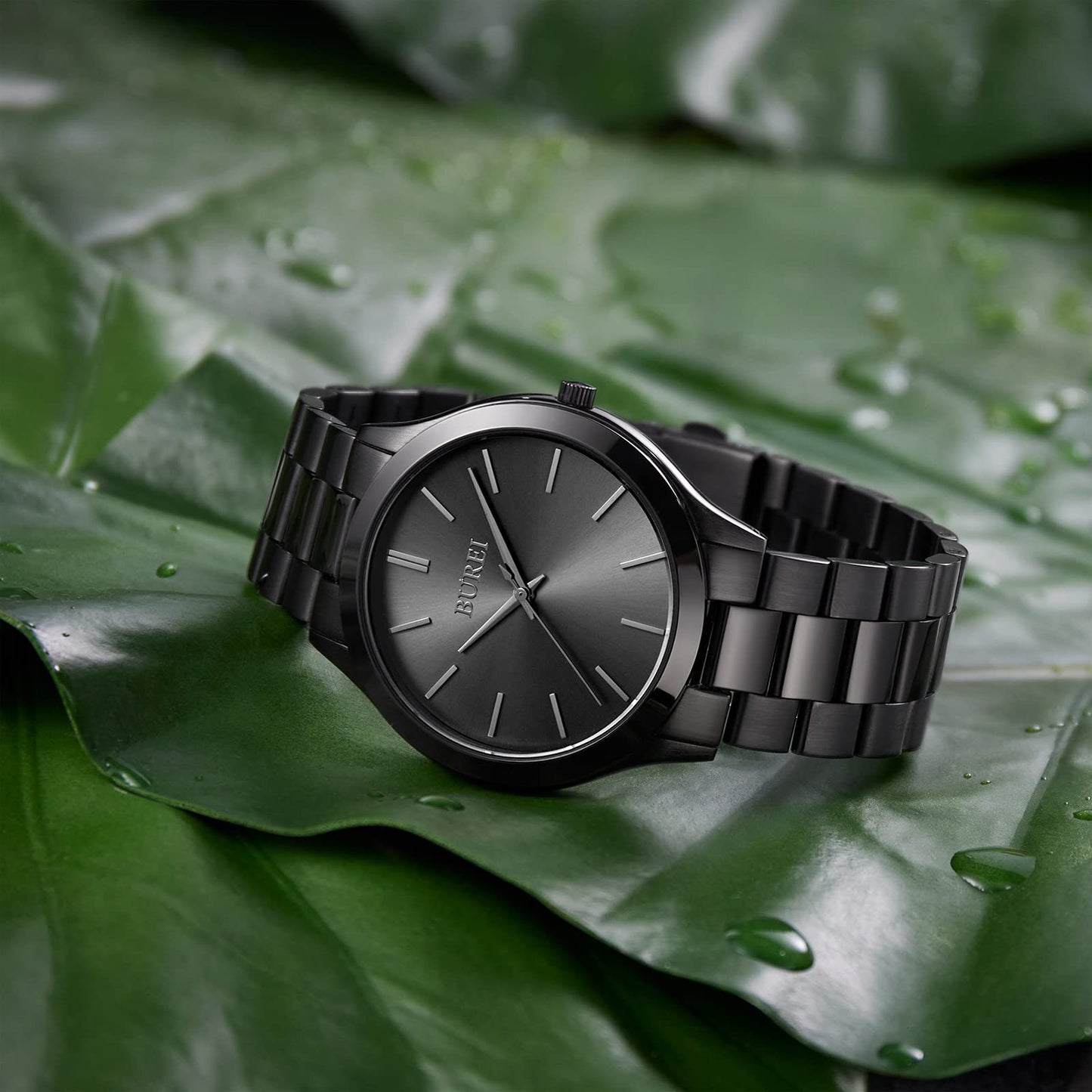 BUREI Men Watches All Black Fashion Business Stainless Steel Analog Quartz Waterproof Watches for Mens,Gifts for Men (All Black)