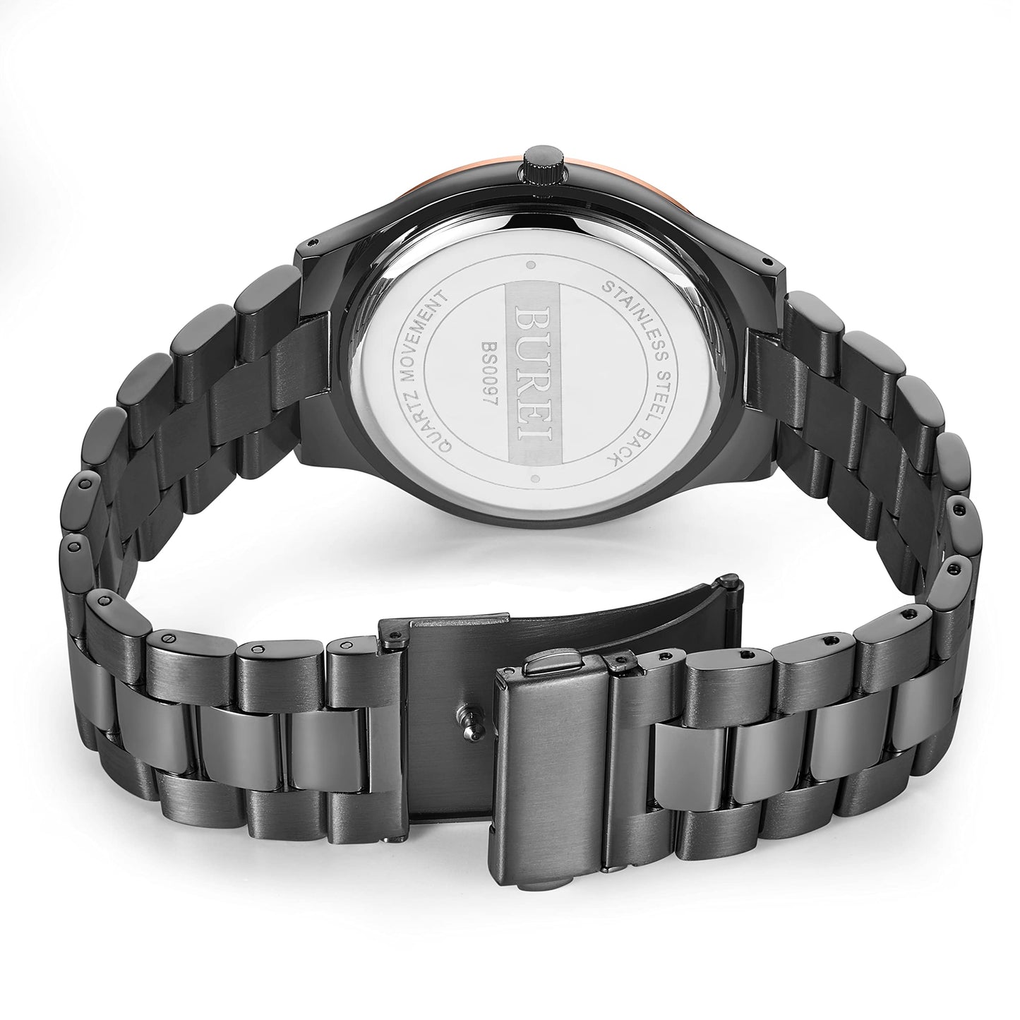 BUREI Men Watches All Black Fashion Business Stainless Steel Analog Quartz Waterproof Watches for Mens,Gifts for Men (All Black)