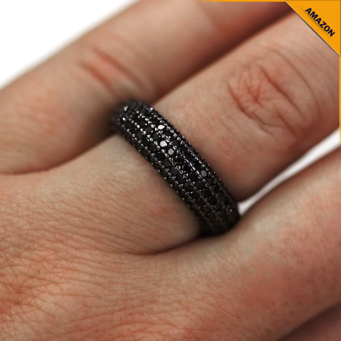 Badged - 3 ctw Natural Black Diamond Solid 14k White Gold Eternity Ring