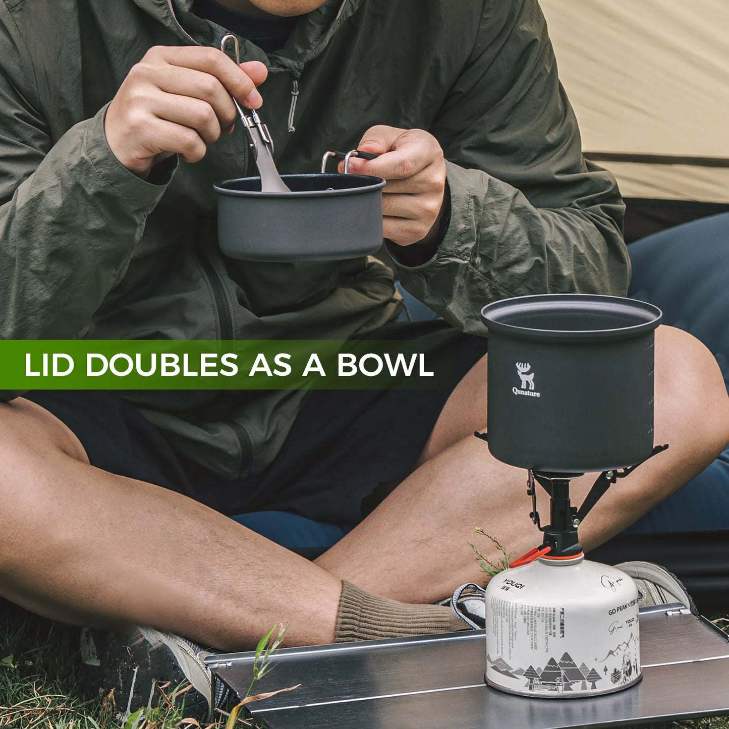Ultra-Light Aluminum Camping Cookware Set with Nestable Design Handle
